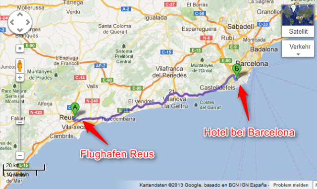 Barcelona Kurztrip Mietwagen-Route