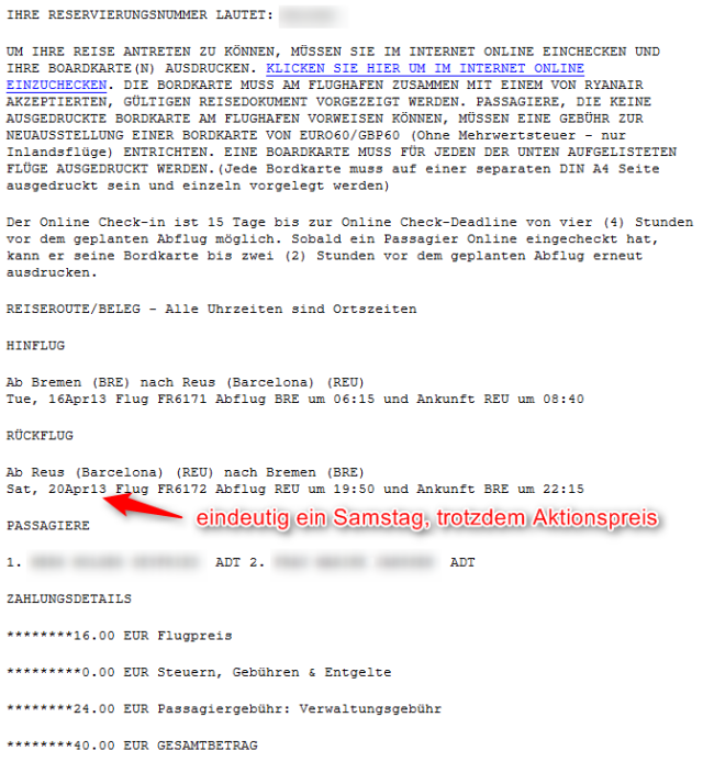 Ryanair Buchungsbestaetigung E-Mail 2