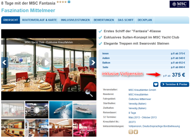 Mittelmeer-Kreuzfahrt MSC Preis