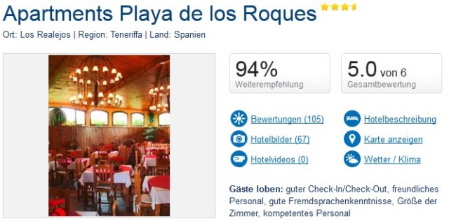 Teneriffa Appartement Playa de los Roques Bewertungen