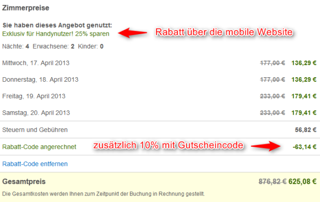 hotelscom Rabattcode ueber mobile Website