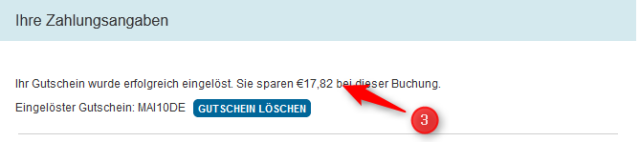 Gutscheinwert wird angezeigt