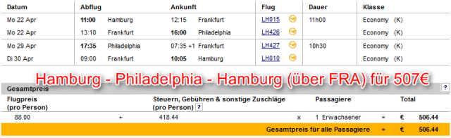 Hamburg-Philadelphia-Hamburg günstig mit Lufthansa