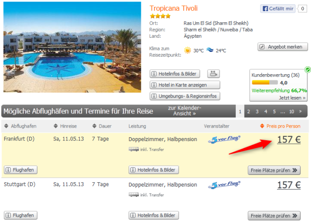 Tropicana-Tivoli Ägypten nur 157 Euro