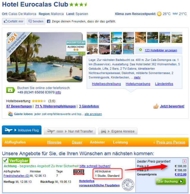 Lastminute Angebot Hotel Eurocalas Mallorca