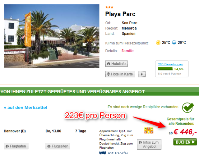 Lastminute Menorca Playa Parc