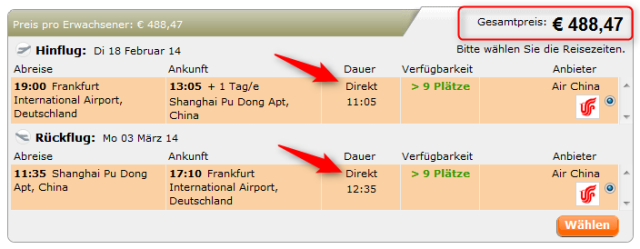 Air China Shanghai Flug Angebot unter 500 Euro