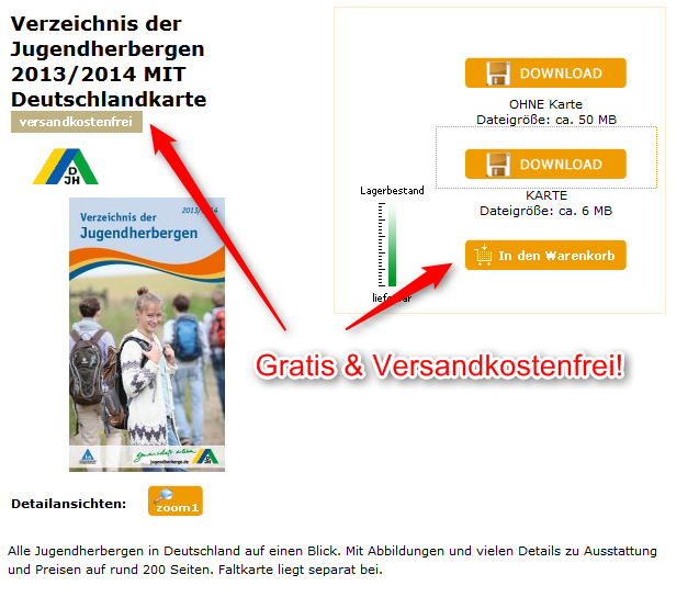 Kostenloses Verzeichnis der Jugendherbergen in Deutschland