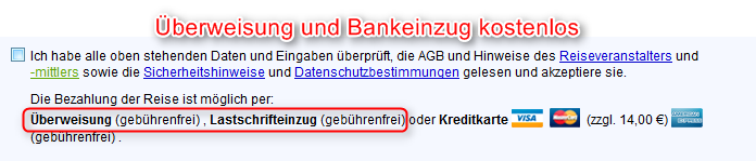 Zahlung per Bankeinzug kostenlos