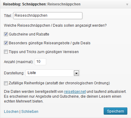 Reiseblog Reise-Schnaeppchen Einstellungen