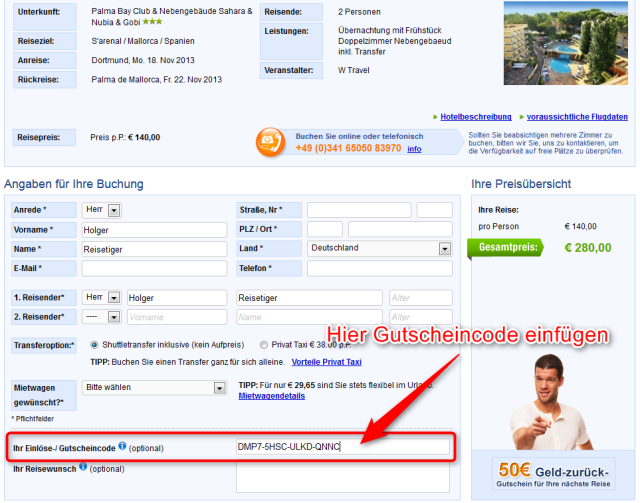 Ab-in-den-Urlaub Gutscheinfeld bei der Buchung