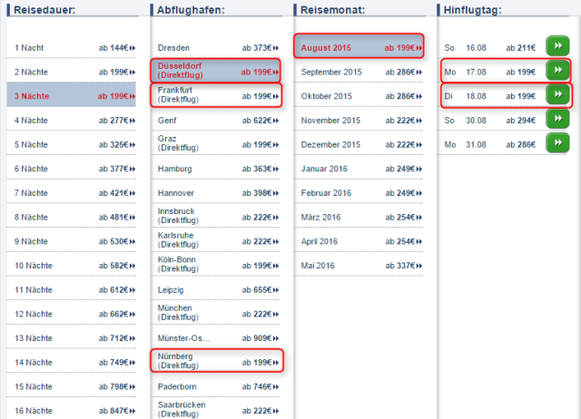 Preisuebersicht Sommer Special Air Berlin Berlin