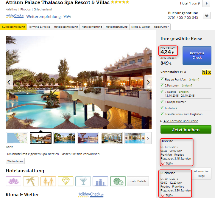 1 Woche Luxushotel „Atrium Palace“ auf Rhodos mit Flug für 424 ...