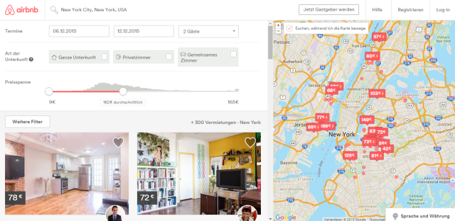 Airbnb Uebersicht NYC Dezember