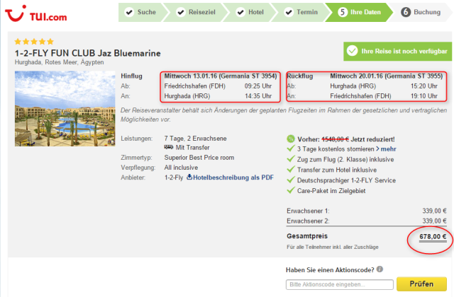 Preisuebersicht JAZ Bluemarine TUI