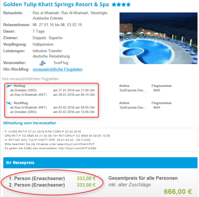Preisuebersicht Golden Tulip Khatt Springs Resort & Spa