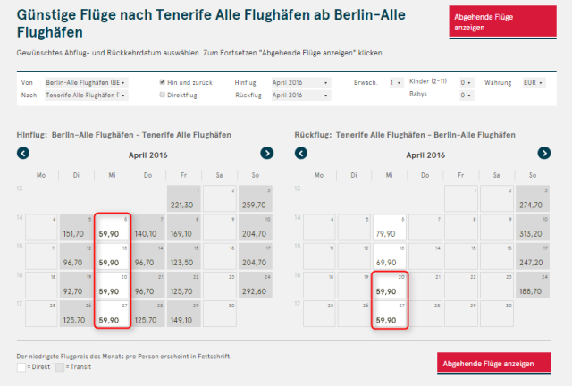 Kalenderuebersicht Berlin Teneriffa norwegian