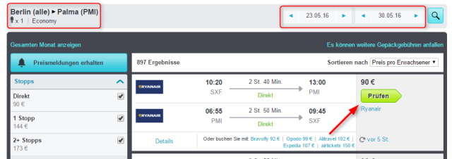 Flugangebot SFX PMI skyscanner