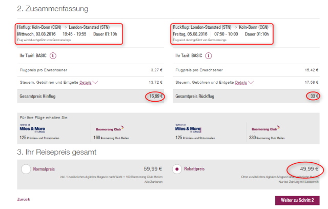 Buchungsuesbersicht Koeln London Eurowings