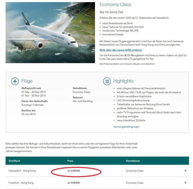 Cathay Pacific Flugangebot