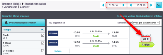 Ryanair Fluege Staedtetrip September Stockholm