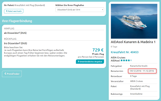 Angebotsuebersicht AIDA sol Ehoi
