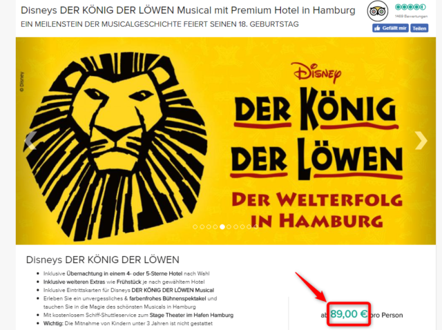Disneys koenig der loewen hamburg hotel deal travelcircus