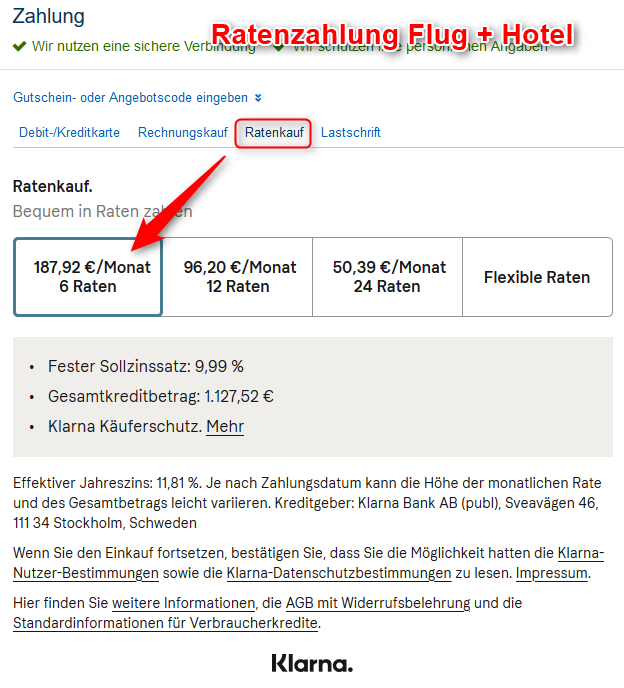 Ratenzahlung Reise Expedia