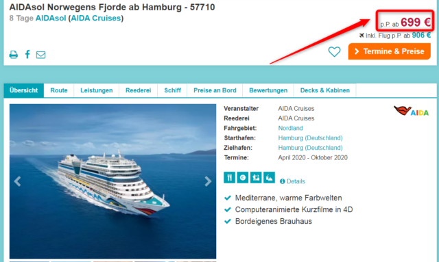 angebot ehoi aidasol norwegensfjorde ab hamburg